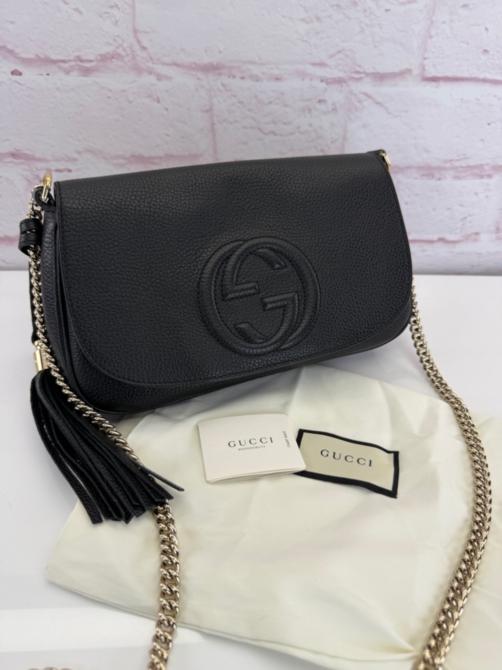 Authentic Pebbled Calfskin Medium Soho Flap Crossbody Black - Picture 13 of 14